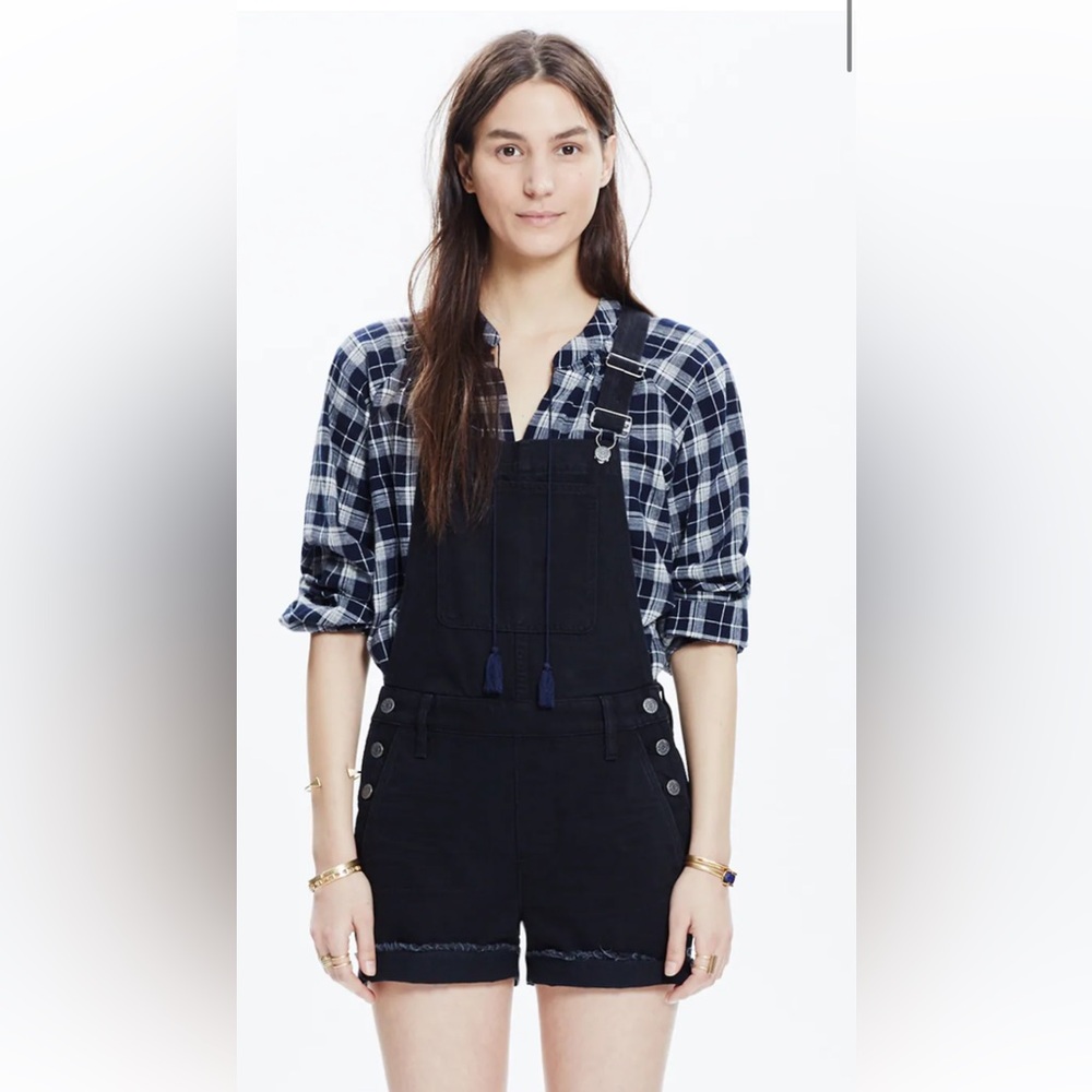 Madewell Black Jean Shorts Adjustable Straps - Picture 2 of 7